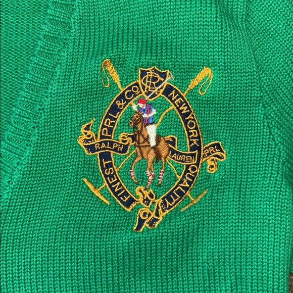 Sold ❌Ralph Lauren Green V-Neck Sweater with Crest - Picture 3 of 6